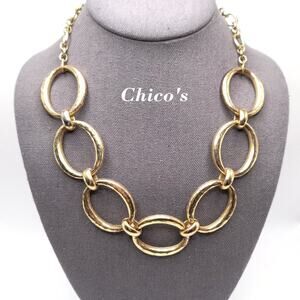 Chico's Hammered Gold Tone Looped Necklace, 23 Inches
